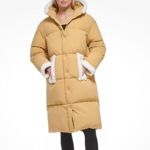 Levi's Women's Long Quilted Parka with Sherpa Trim Curry Size M